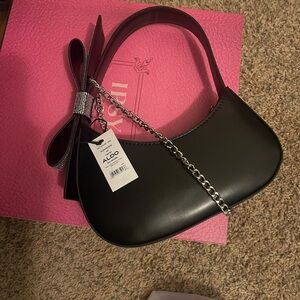 ALDO Black Shoulder Bag with Chain and Bow Accent